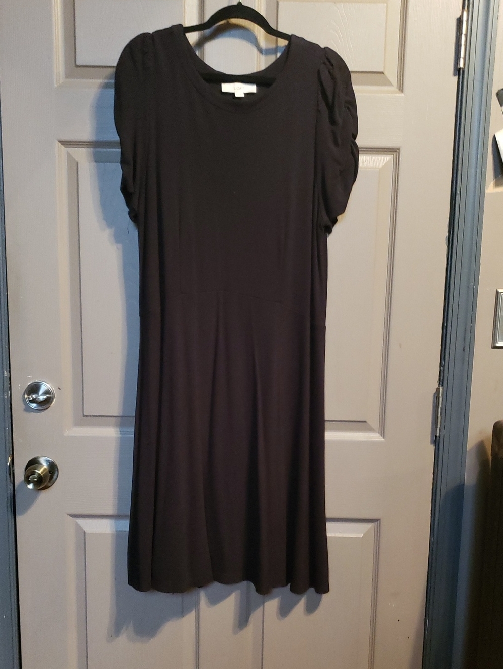 LOFT XXL TALL Black Midi Dress with Gathered Short Sleeves